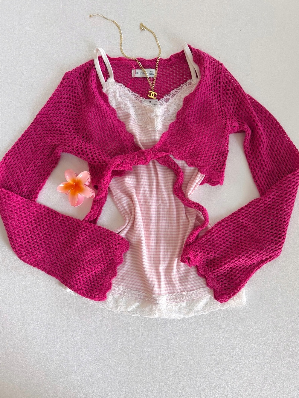 Hollister Magenta Crochet Tie-Front Cardigan